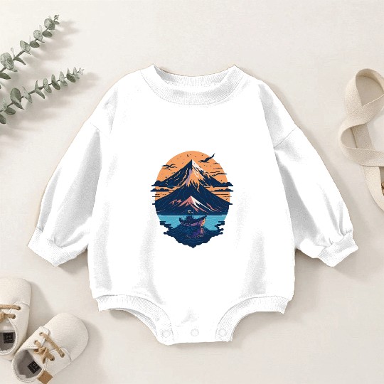 Serene Mount Fuji Sunset Peaceful River Scenery Baby Romper Sweatshirts