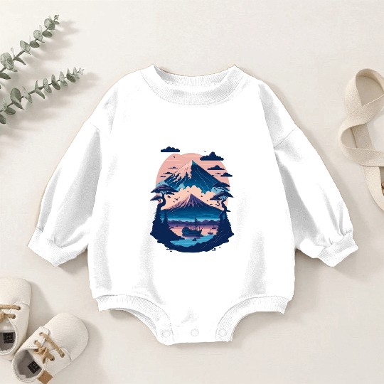 Serene Mount Fuji Sunset Peaceful River Scenery Baby Romper Sweatshirts
