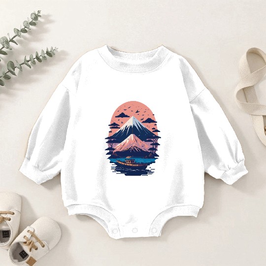 Serene Mount Fuji Sunset Peaceful River Scenery Baby Romper Sweatshirts