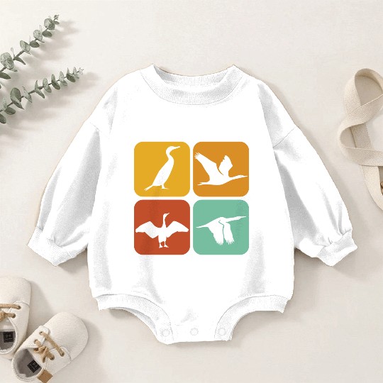 Retro Cormorant Birds I Aesthetic I Cormorant Bird Baby Romper Sweatshirts