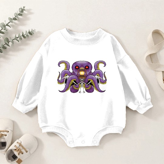 Scary sea monster and spooky bat Baby Romper Sweatshirts