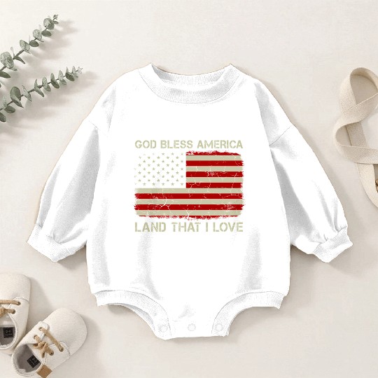Old American Flag God Bless America Land That I Lo Baby Romper Sweatshirts