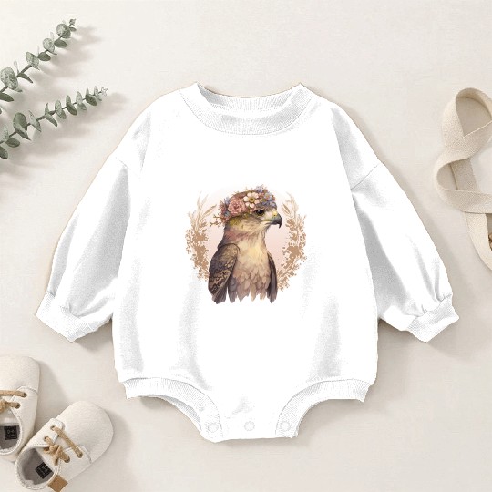 Watercolor Hawk Bird Of Prey Flower Crown Floral B Baby Romper Sweatshirts