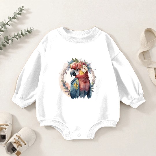 Watercolor Parrot Macaw Bird Flower Crown Pet Bird Baby Romper Sweatshirts