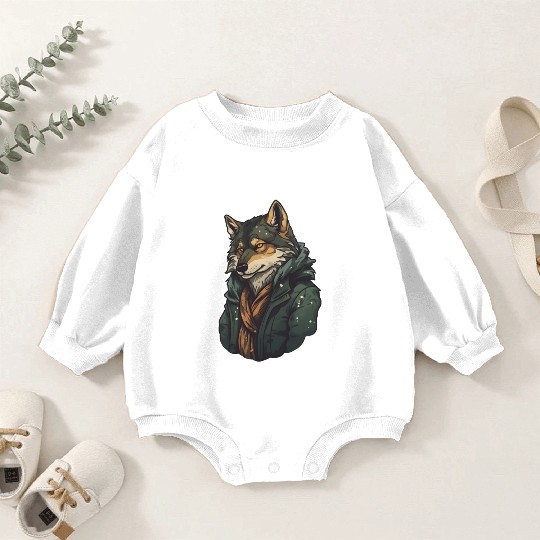 Cool Wolf Head Awesome Wild Animal Graphic Design Baby Romper Sweatshirts