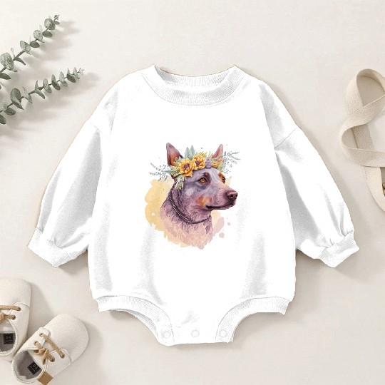 Cute Australian Cattle Dog Flower Crown Pet Dog Fl Baby Romper Sweatshirts