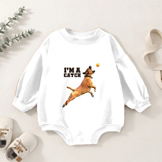 Big Dog Bull Mastiff Catching a Ball, I'm a Catch Baby Romper Sweatshirts