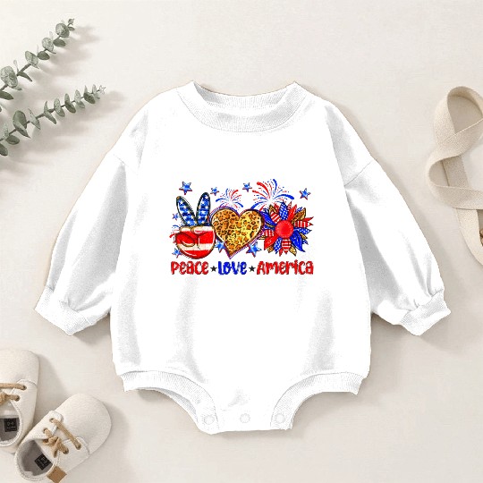 Peace Love America US Flag Fourth Wo 4th Of July P Baby Romper Sweatshirts