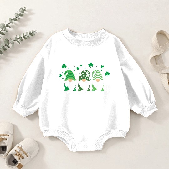 Gnomes Holding Shamrock Leopard Plaid St Patrick'S Baby Romper Sweatshirts