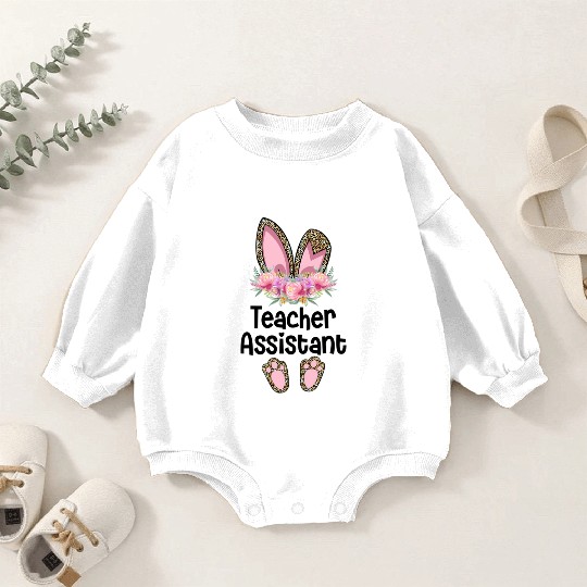 Easter Bunny Ear Teacher Leopard Teacher Assistant Baby Romper Sweatshirts