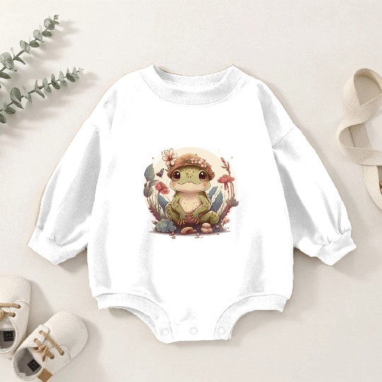 Cute Cottagecore Baby Frog Toad Frog Lovers Baby Romper Sweatshirts