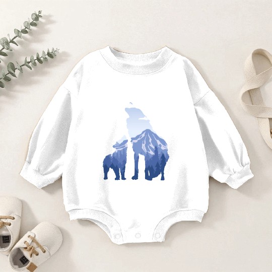 Wolf And Puppy Husky Mountains Nature Hiking Baby Romper Sweatshirts