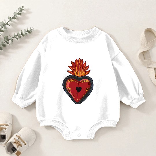 Flaming Sacred Heart Mecan Folk Devotion Symbol Baby Romper Sweatshirts