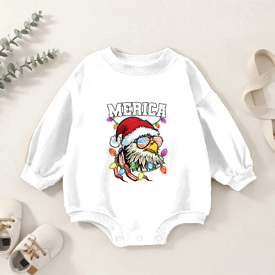 Merica Usa Flag Patriotic Veteran Santa Bald Eagle Baby Romper Sweatshirts