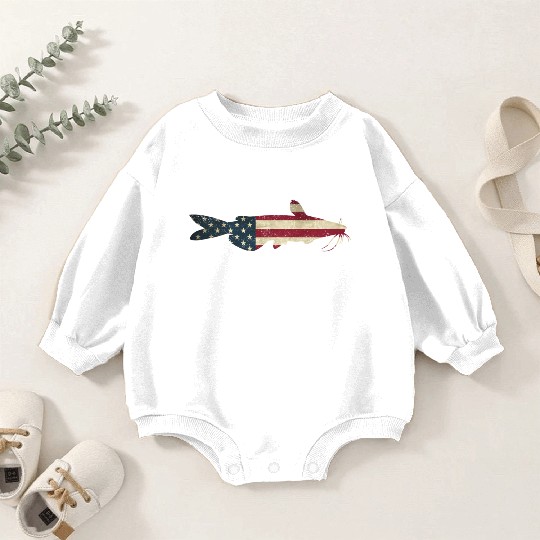 Catfish American Flag Catfishing Patriotic Fisher Baby Romper Sweatshirts