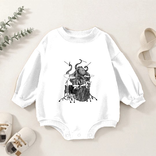 Octopus Playing Drums Drummer Ocean Creature Band Baby Romper Sweatshirts