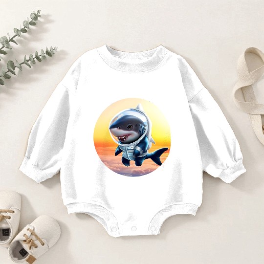 Shark astronaut at sunset Baby Romper Sweatshirts