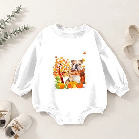 Bulldog Autumn Fall For Jesus He Never Leaves Baby Romper Sweatshirts