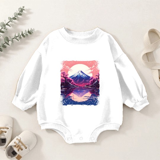 Vaporwave Aesthetic Japan Sight Mount Fuji Volcano Baby Romper Sweatshirts