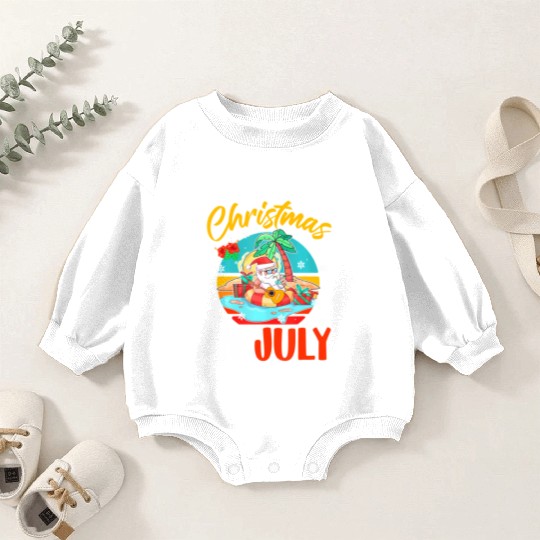 Christmas In July Hawaiian Santa Relaxing On Baby Romper Sweatshirts