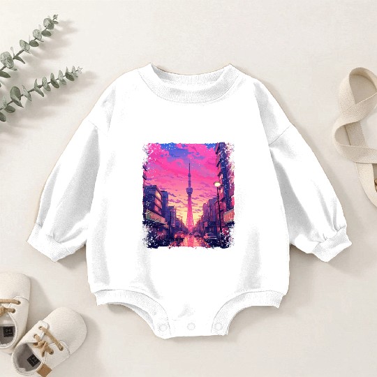 Skytree Tokyo Vaporwave Aesthetic Japanese Sight Baby Romper Sweatshirts