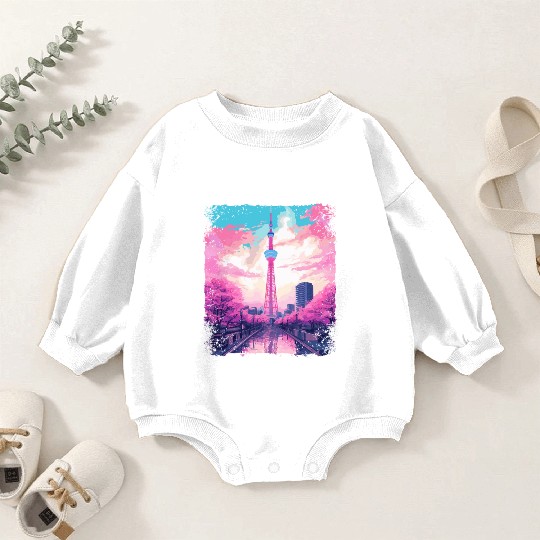 Aesthetic Skytree Tokyo Vaporwave Japanese Sight Baby Romper Sweatshirts