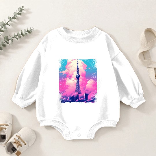 Aesthetic Tokyo Skytree Vaporwave Japanese Sight Baby Romper Sweatshirts