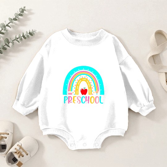 Back To School Preschool Teacher Leopard Rainbow Baby Romper Sweatshirts
