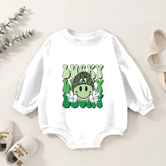 St Patric Day Lucky Shamrock Smile Face Baby Romper Sweatshirts