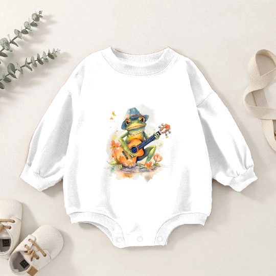 Cottagecore Aesthetic Frog Playing Banjo Guitar Baby Romper Sweatshirts