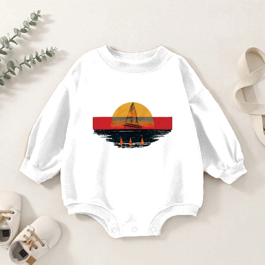 Vintage Grunge Sailboat Sunset Painting Baby Romper Sweatshirts