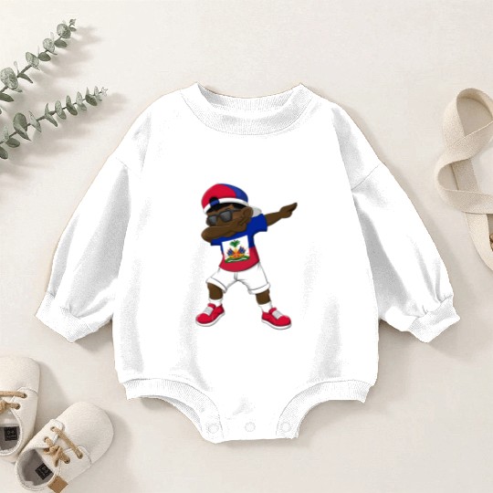 Dabbing Haitian Haiti Flag Dab Dance Baby Romper Sweatshirts