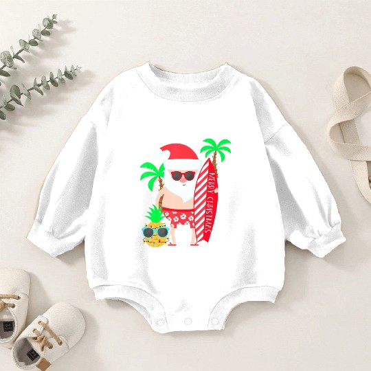 Santa Surfing Hawaiian Beach Christmas In July Baby Romper Sweatshirts