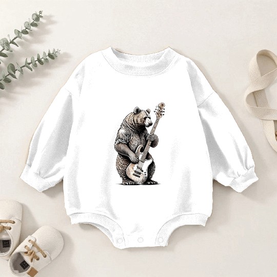 Retro Bear Playing Bass Guitar Bear Guitarist Baby Romper Sweatshirts