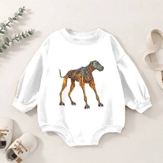 Doberman Cyborg Dog in Orange Baby Romper Sweatshirts