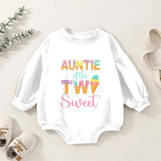 Auntie of the Two Sweet Birthday Girl Ice Cream Baby Romper Sweatshirts