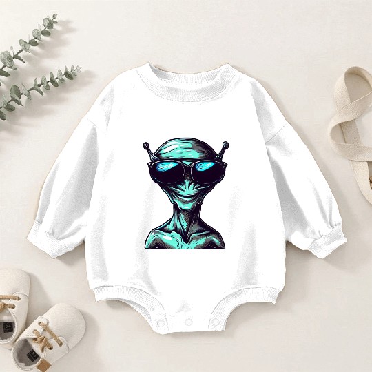 Cool Green Alien with Sunglasses Baby Romper Sweatshirts