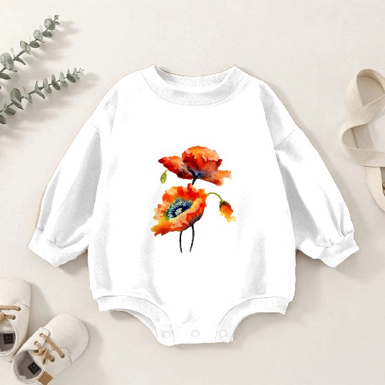 RED POPPIES Baby Romper Sweatshirts, WATERCOLOR RED POPPIES TOP