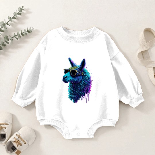 Neon Alpaca with Glasses Baby Romper Sweatshirts