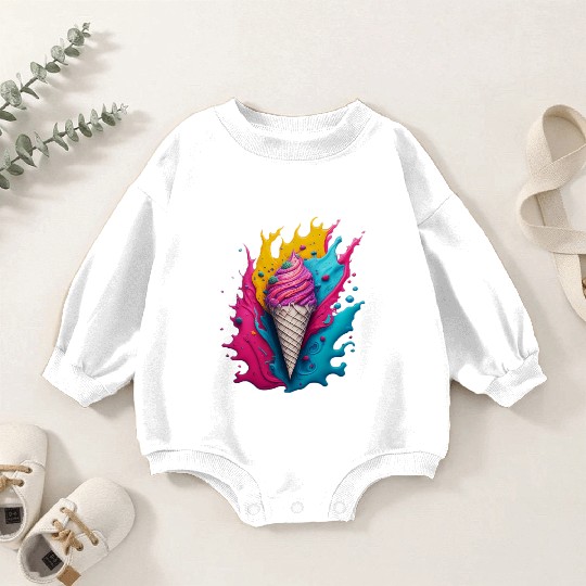 Neon Ice Cream Splash Baby Romper Sweatshirts