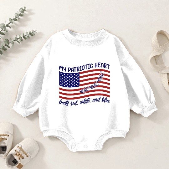 My patriotic heart beats red white and blue Baby Romper Sweatshirts
