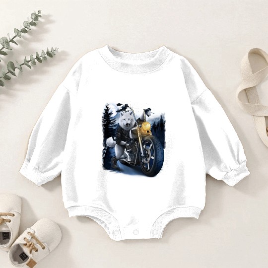 Wolf Riding Chopper Motorcycle In Full Moon Baby Romper Sweatshirts