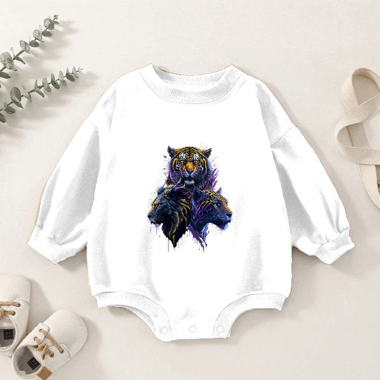 tiger, wild cat, tribal, tribal art, fierce, majes Baby Romper Sweatshirts