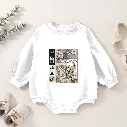 Katana Samurai Vs Ninja Warrior Comic Strip style Baby Romper Sweatshirts