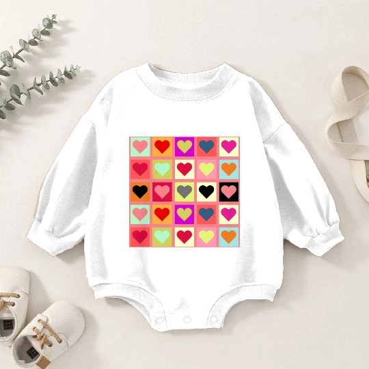 Colorful Retro Vintage Checkered Heart Y2K Pattern Baby Romper Sweatshirts