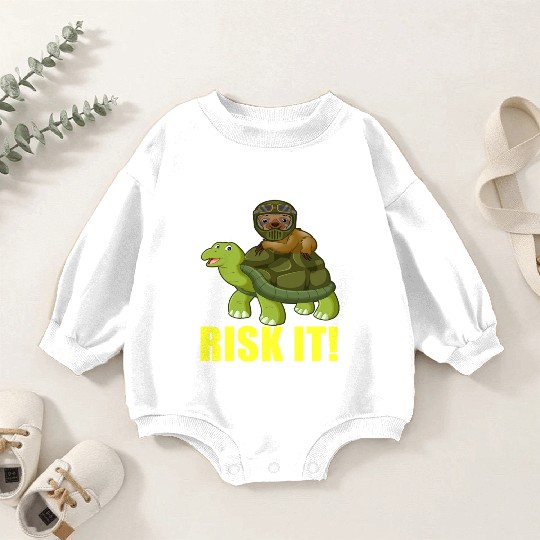 Funny Sloth Racing On Turtle Risk It trending Baby Romper Sweatshirts
