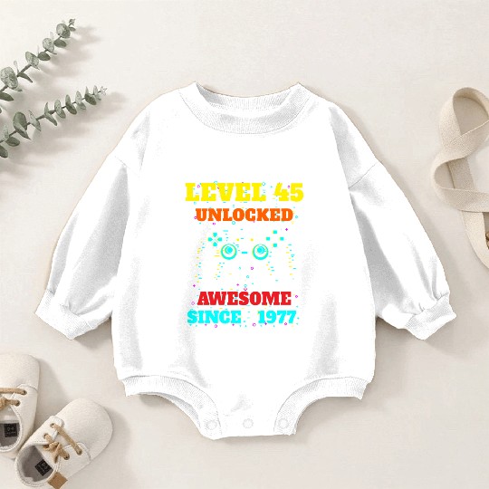 Level 45 Unlocked Awesome Since 1977 Gaming Lover Baby Romper Sweatshirts