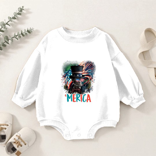 Merica Lincoln Independence Day Party 4th July Baby Romper Sweatshirts