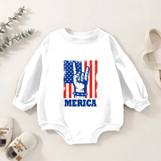 Merica Rock Usa Flag July 4th Baby Romper Sweatshirts