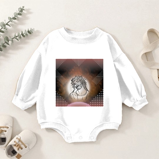 Sacred Jesus with Crown of Thorns Illustration Baby Romper Sweatshirts